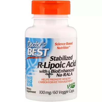Doctor's Best Stabilized R-ALA 100 mg + Biotin, 60 kapslí