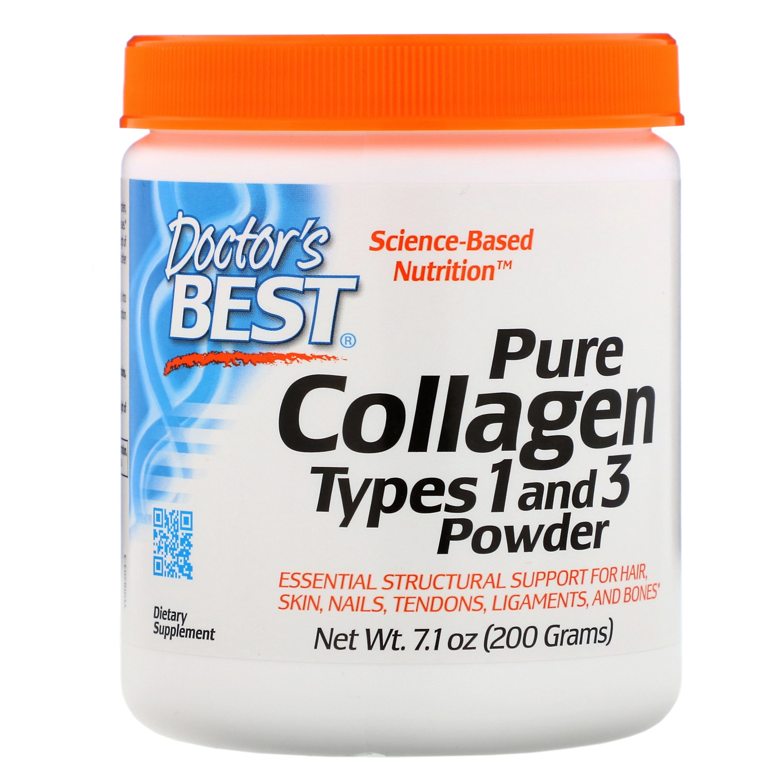 Doctor's Best Pure Collagen (kolagen typu I a III), 200 g, čistý prášek