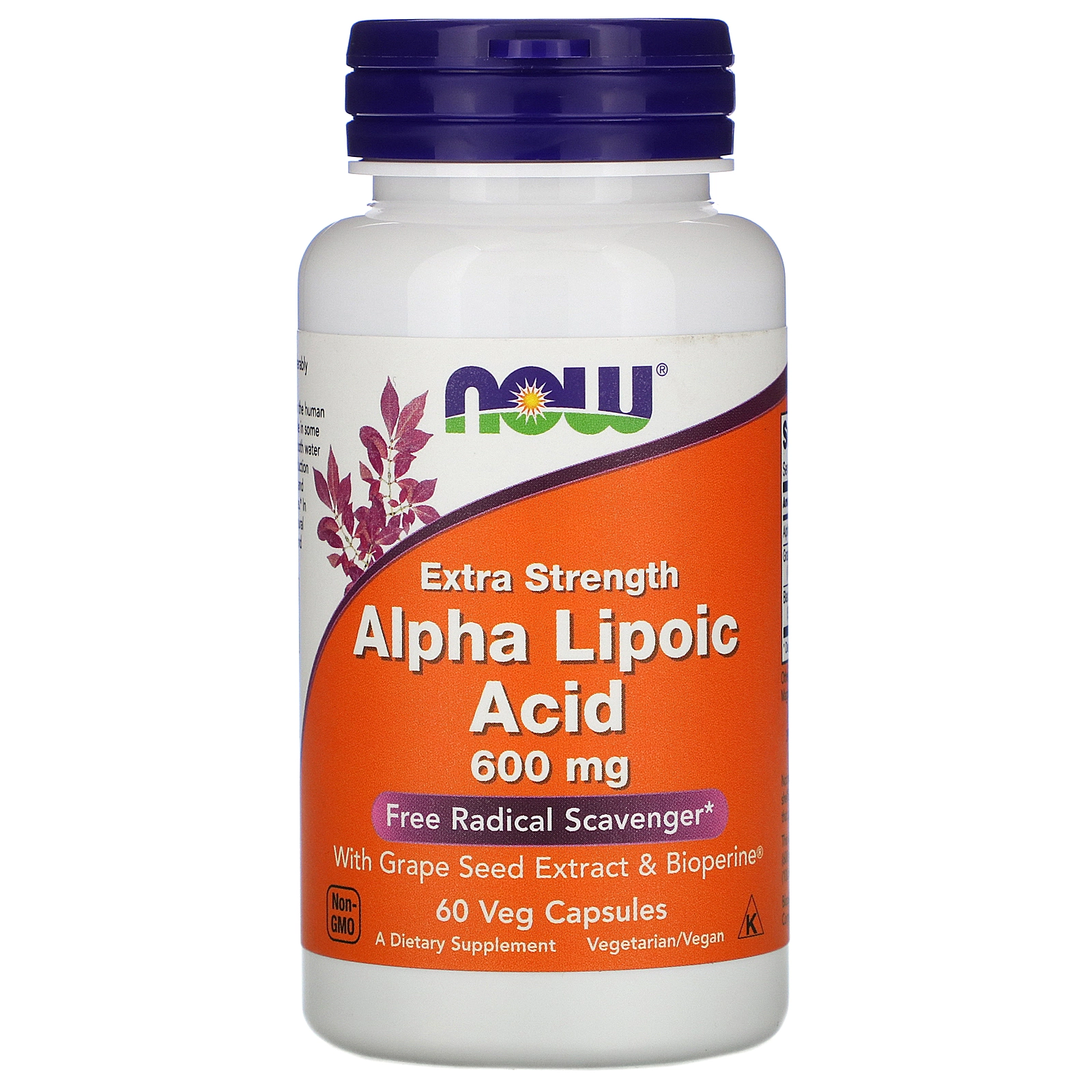 Now Foods ALA (kyselina alfa lipoová), Extra Strength, 600 mg, 60 rostlinných kapslí