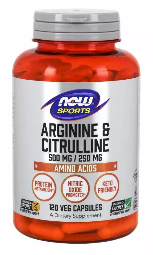 Now Foods Arginin + Citrulin 500 / 250 mg, 120 rostlinných kapslí