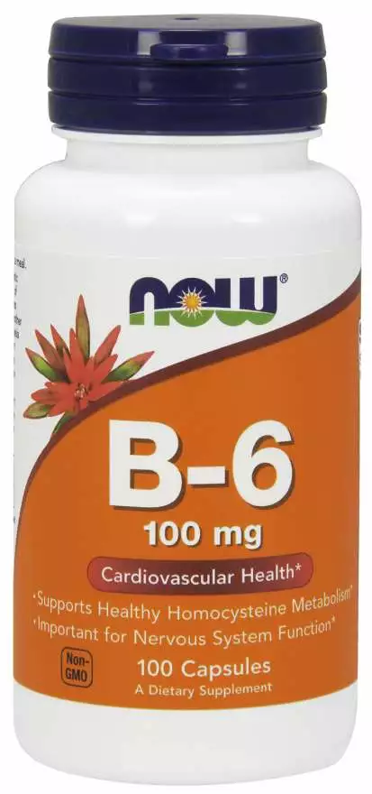Now Foods Vitamin B6, 100 mg, 100 kapsli