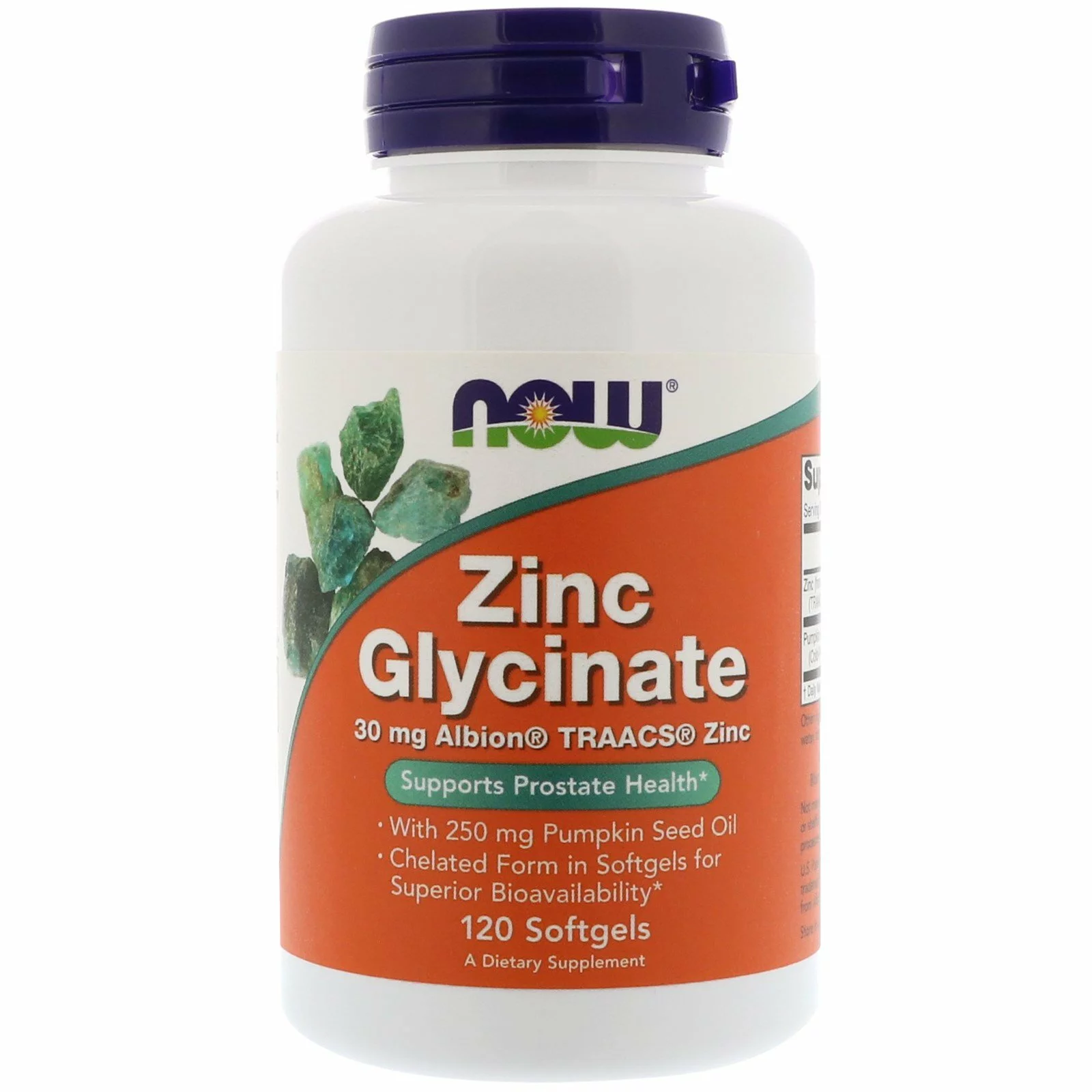 Now Foods Zinek Glycinát 30 mg + Dýňový olej, 120 softgel kapslí