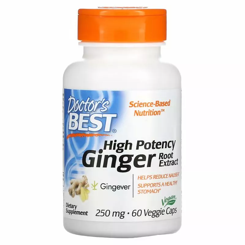 Doctor's Best, High Potency Ginger Root Extract (zázvor), 250 mg, 60 rostlinných kapslí