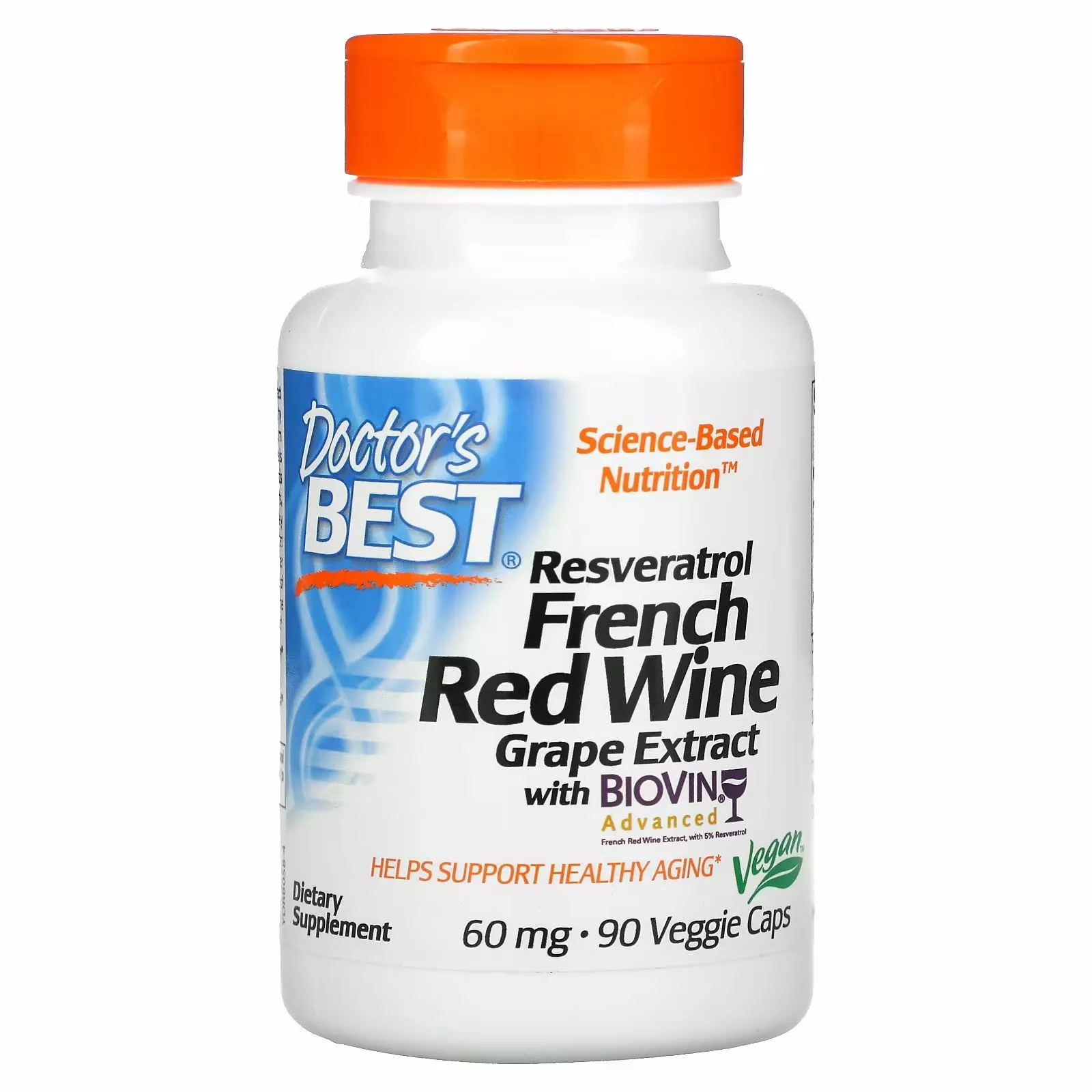 Doctor's Best Doctor's Best, Resveratrol Extrakt z hroznů červeného vína, 60 mg, 90 rostlinných kapslí