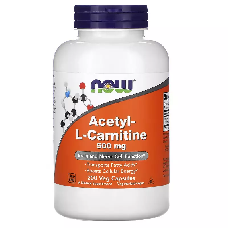 Now Foods Acetyl L-Carnitin, 500 mg, 200 rostlinných kapslí