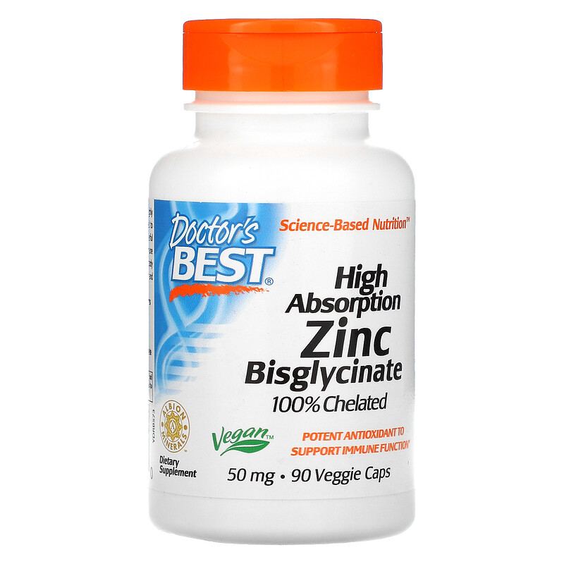 Doctor's Best High Absorption Zinc Bisglycinate 50 mg, 90 rostlinných kapslí