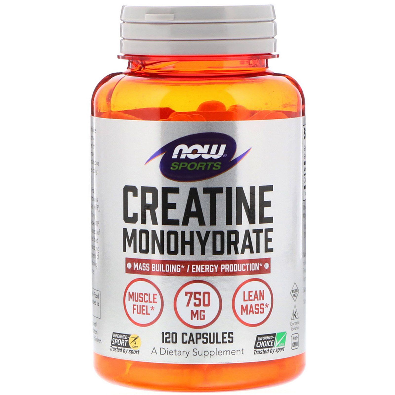 Now Foods Creatine (kreatin) monohydrate 750 mg, 120 kapslí