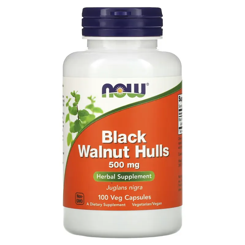 Now Foods NOW Black Walnut Hulls, 500 mg, 100 rostlinných kapslí
