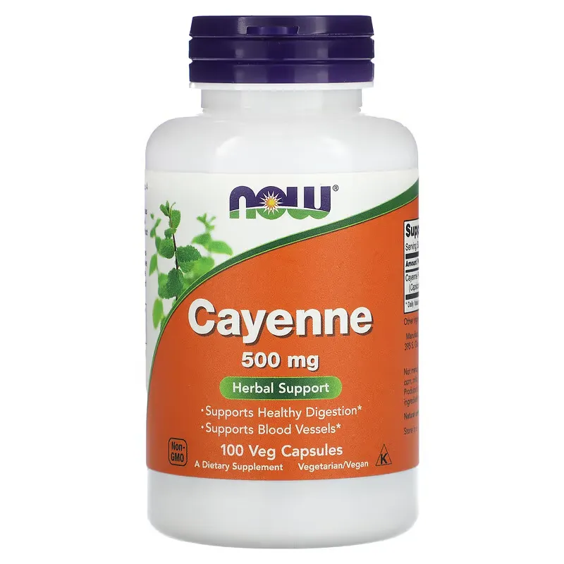 Now Foods Cayenne (Kajenský pepř), 500 mg, 100 rostlinných kapslí