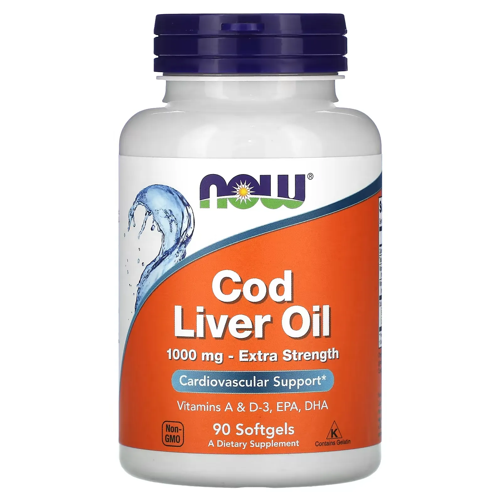 Now Foods NOW Cod Liver Oil (olej z tresčích jater), Extra Strength, 1,000 mg, 90 softgel kapslí