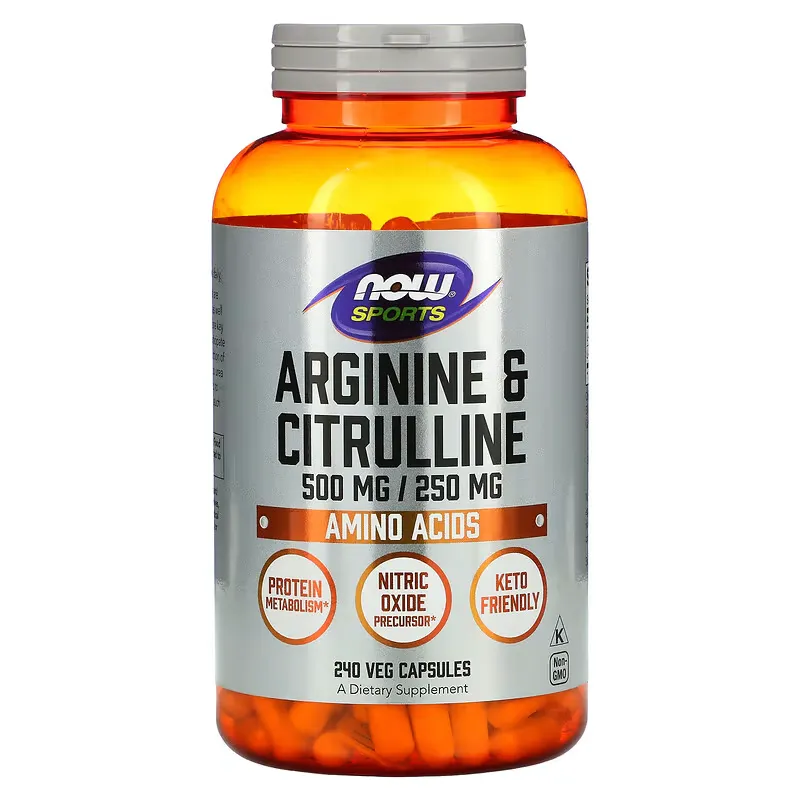 Now Foods Arginin + Citrulin 500 / 250 mg, 240 rostlinných kapslí