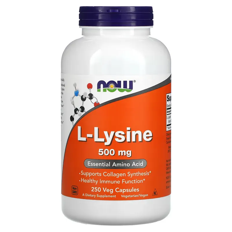 Now Foods NOW L-lysin, 500 mg, 250 rostlinných kapslí