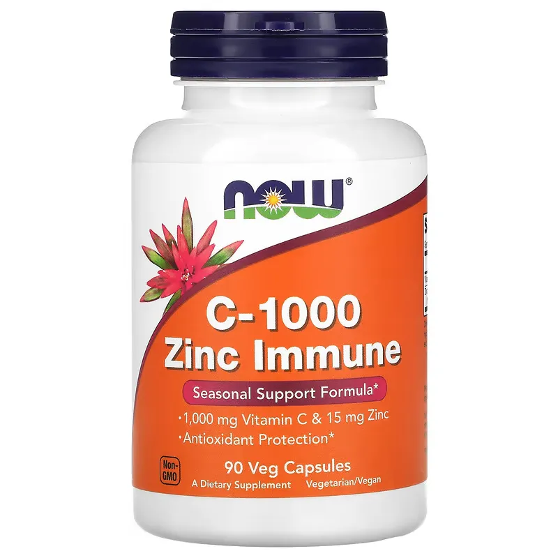 NOW Vitamín C 1000 mg a zinek 15 mg, 90 rostlinných kapslí