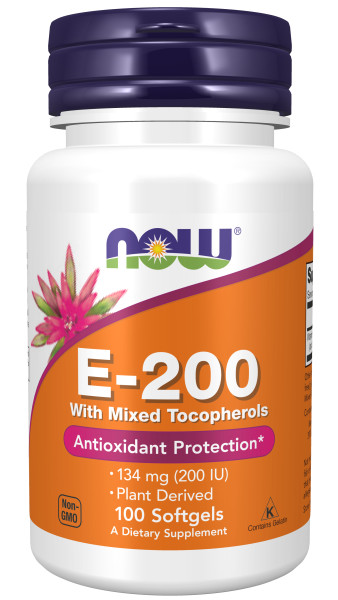 Now Foods NOW E-200 (Mixed tocopherols), 100 softgel kapslí