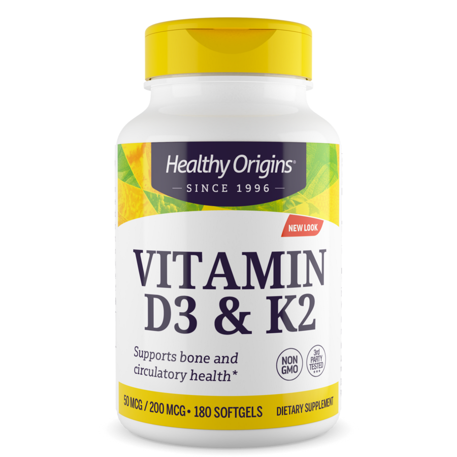 Healthy Origins Vitamin D3 a K2, 2000 IU / 200 mcg, 180 Softgel kapslí
