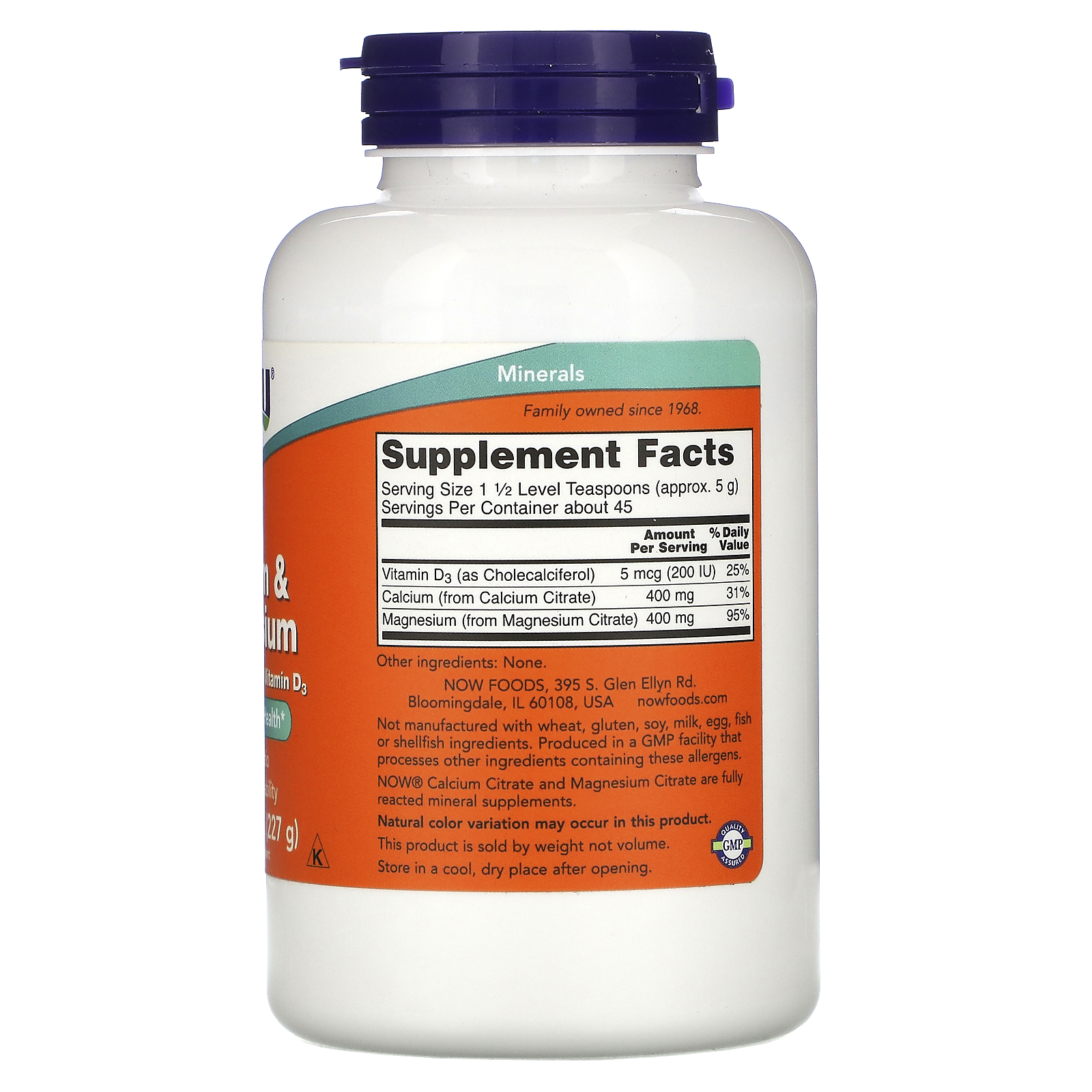 Now Foods Now Calcium Magnesium citrát plus Vitamin D3, prášek, 227 g