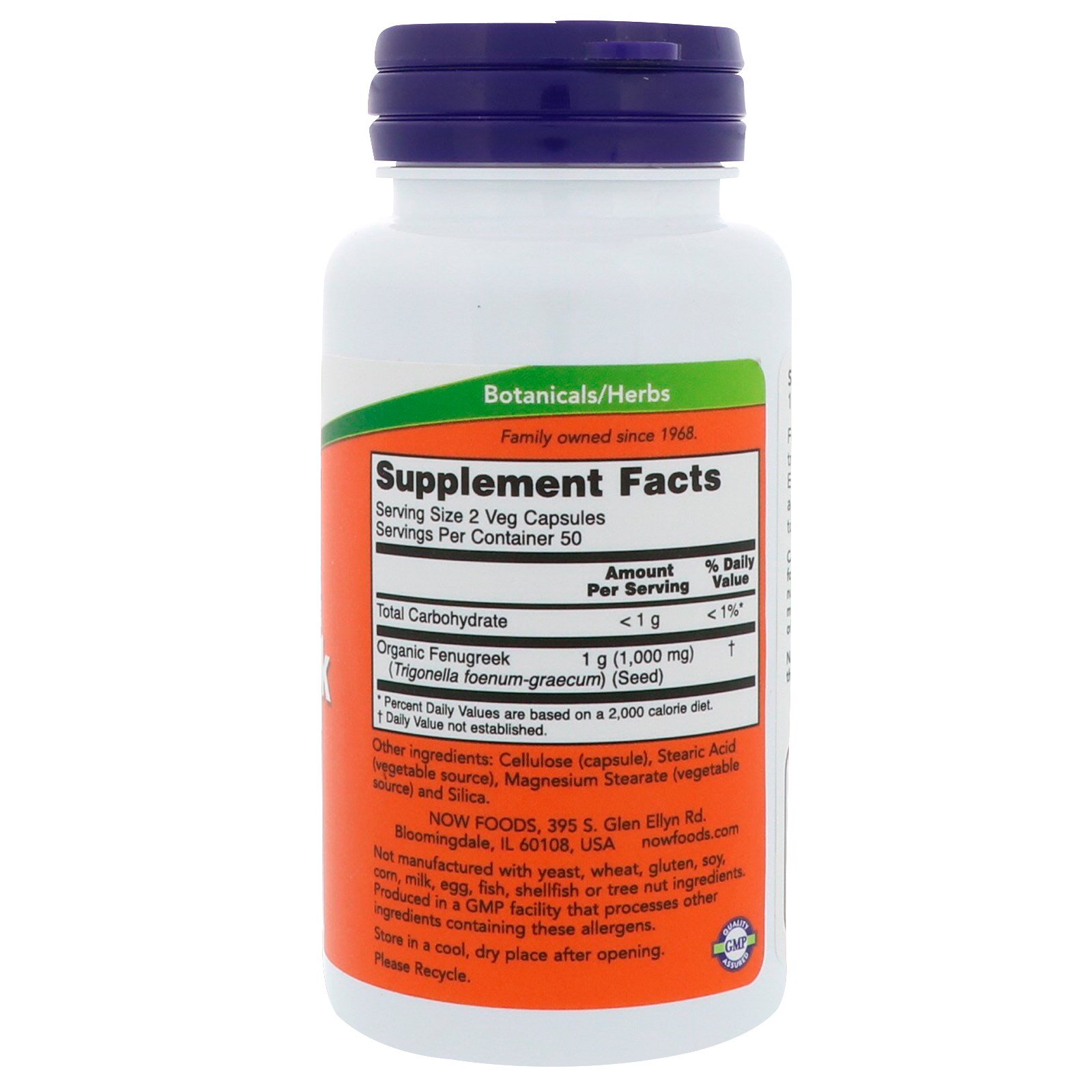 Now Foods Fenugreek 500 mg, 100 rostlinných kapslí