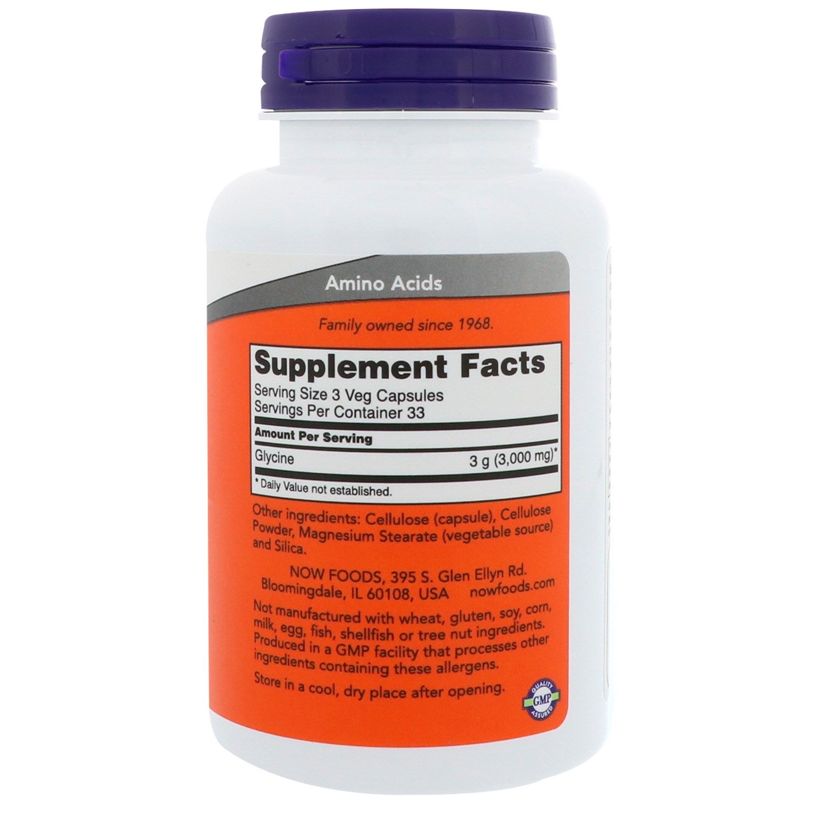 Now Foods Glycin 1000 mg, 100 rostlinných kapslí