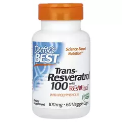 Doctor's Best, Trans-Resveratrol 100 s Resvinolem, 60 rostlinných kapslí