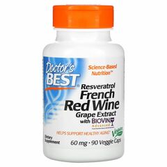 Doctor's Best, Resveratrol extrakt z hroznů červeného vína, 60 mg, 90 rostlinných kapslí