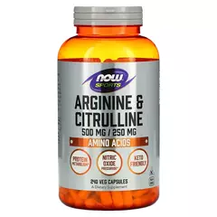 NOW Foods, Arginin + Citrulin (500 / 250 mg), 240 rostlinných kapslí