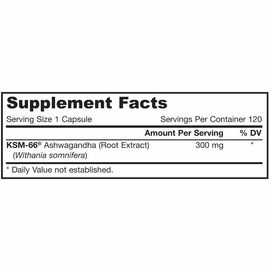 Jarrow Formulas, Ashwagandha (KSM-66), 300 mg, 120 rostlinných kapslí, slozeni