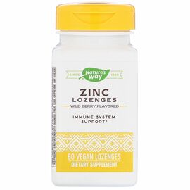 Nature’s Way, Zinc lozenges (zinkové pastilky), příchuť lesní ovoce, 60 veganských pastilek