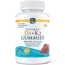 Nordic Naturals, Vitamin D3 + K2 Gummies, příchuť Granátové jablko, 60 gumových bonbonů