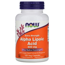Now Foods ALA (kyselina alfa lipoová), Extra Strength, 600 mg, 120 rostlinných kapslí