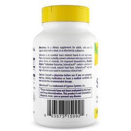 Healthy Origins, Selen SelenoExcell 200 mcg, 180 kapslí, zadní strana