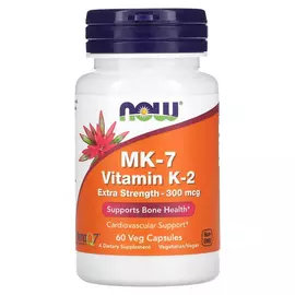 NOW Foods, MK-7 Vitamin K2, Extra Strength, 300 mcg, 60 rostlinných kapslí