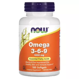 NOW Foods, Omega 3-6-9, 1000 mg, 100 softgel kapslí