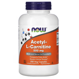 NOW Foods, Acetyl L-Carnitin, 500 mg, 200 rostlinných kapslí