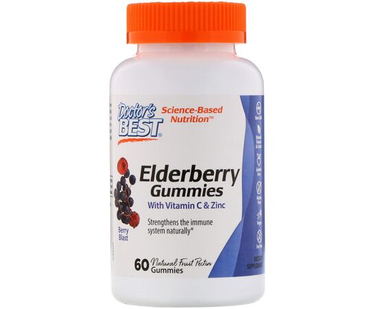 Doctor’s Best Elderberry Gummies, s Vitamínem C, Zinkem a Černý bez, 60 gumových medvídků