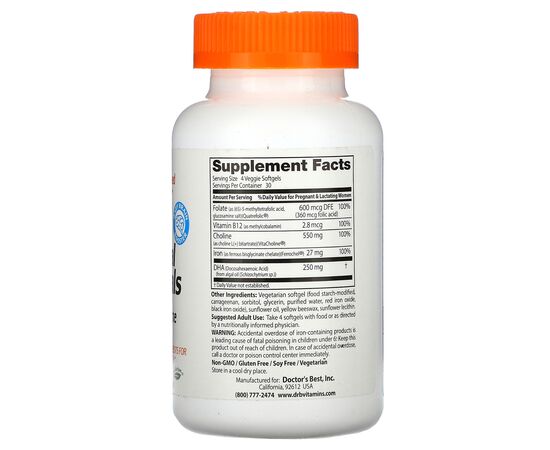 Doctor’s Best, Prenatal Essentials with Choline & DHA, 120 veggie softgels, složení