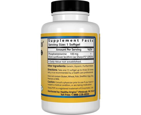 Healthy Origins Sunflower Phosphatidyl Serine Sharp-PS 100 mg, 60 softgel