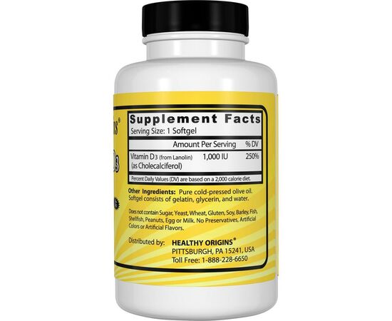 Healthy Origins Vitamin D3 1000 IU, 360 softgel kapslí, složení