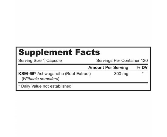 Jarrow Formulas, Ashwagandha (KSM-66), 300 mg, 120 rostlinných kapslí, slozeni