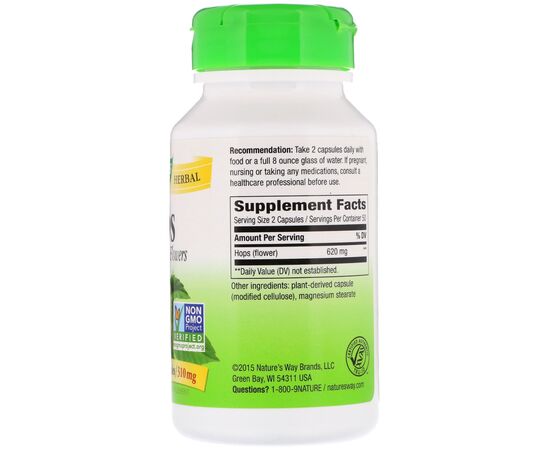 Nature's Way, Hops, 310 mg, 100 rostlinných kapslí, složení