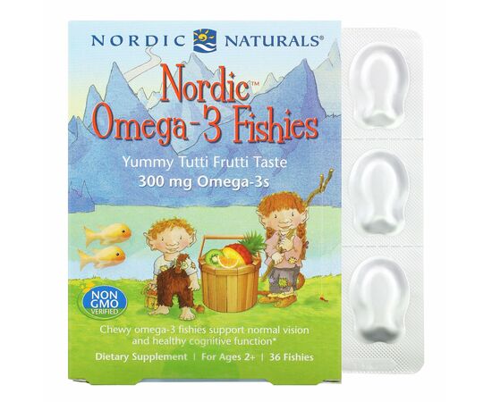 Nordic Naturals, Omega-3 Fishies, svěží Tutti Frutti chuť, 300 mg, 36 gumových rybiček