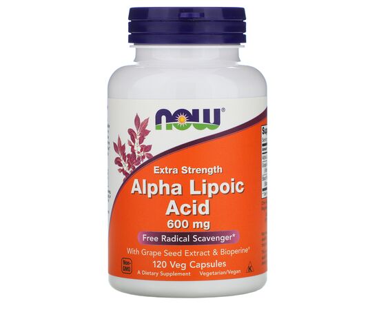 Now Foods ALA (kyselina alfa lipoová), Extra Strength, 600 mg, 120 rostlinných kapslí