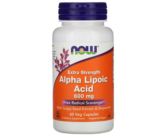 Now Foods Alpha Lipoic Acid (kyselina alfa lipoová), Extra Strength, 600 mg, 60 rostlinných kapslí
