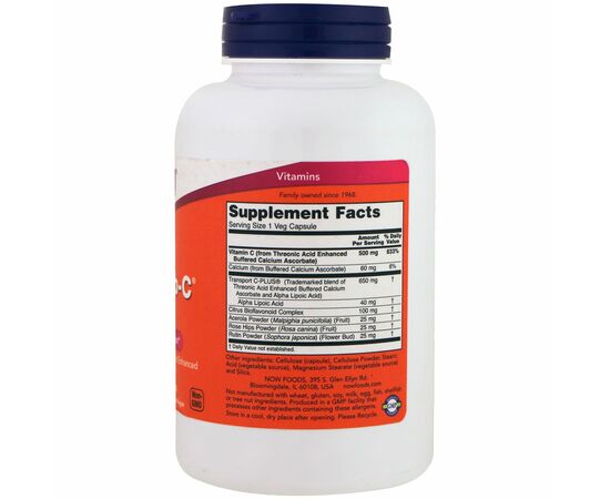 Now Foods Alphasorb C 500 mg, 90 rostlinných kapslí složení
