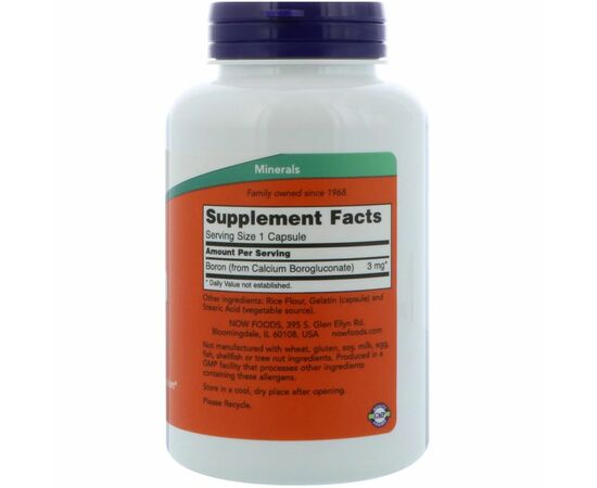 Now Foods Boron, 3 mg, 250 kapslí, slozeni
