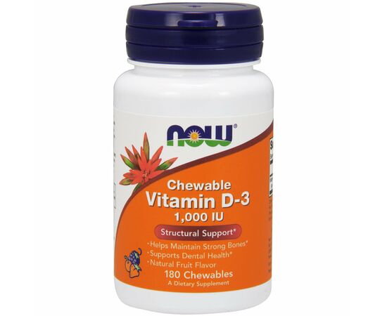 Now Foods Chewable Vitamin D3, 1000 IU, Natural Fruit flavour, 180 žvýkacích tablet