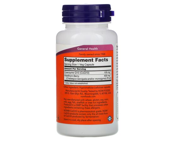 Now Foods Koenzym Q10 100mg + Hawthorn Berry (hloh), 90 rostlinných kapslí, složení