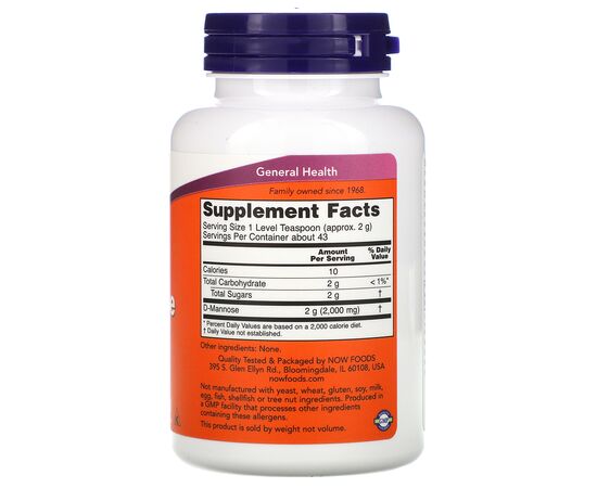 Now Foods D-Mannose (D-manóza), Čistý prášek, 85 g, složení