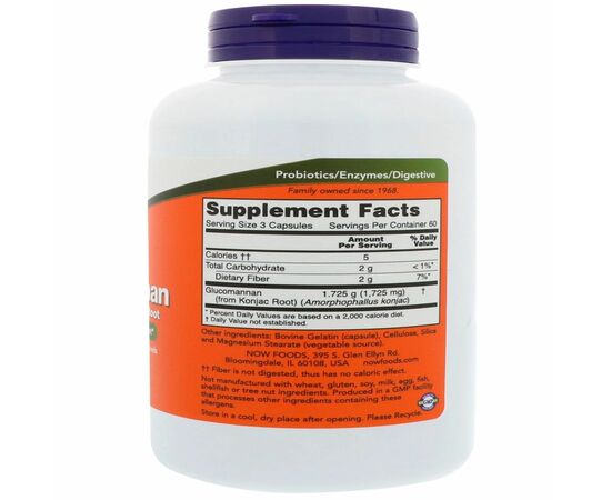Now Foods Glucomannan, 575 mg, 180 kapslí, složení
