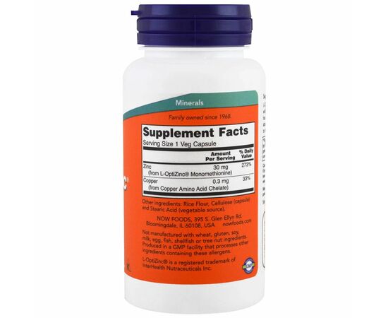 Zinek + měď L-Optizinc 30 mg, 100 kapslí složení
