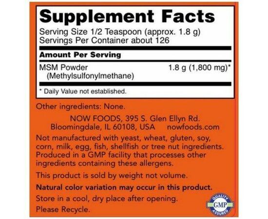 Now Foods MSM čistý prášek 227 g